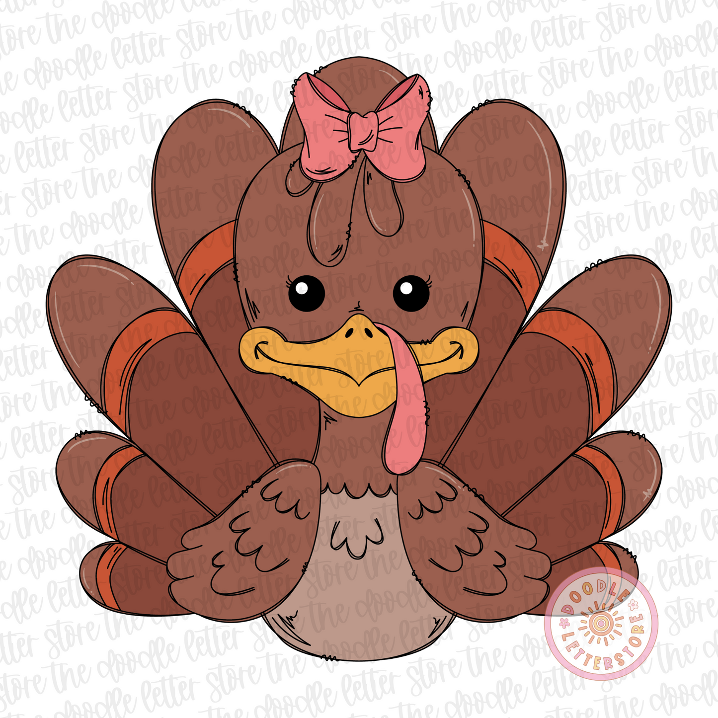 Girl Turkey PNG, Thanksgiving Turkey with Bow Sublimation File, Girls Thanksgiving T Shirt Design, Hand Drawn Clip Art Popular Trending Kids