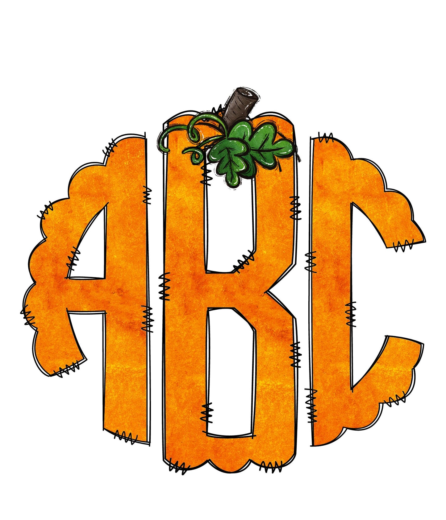 Pumpkin Monogram Letters, Autumn Leaves Sublimation PNG Elements Hand Drawn Doodle Alpha Bundle, Fall Boho Pumpkin Sublimation Font PNG