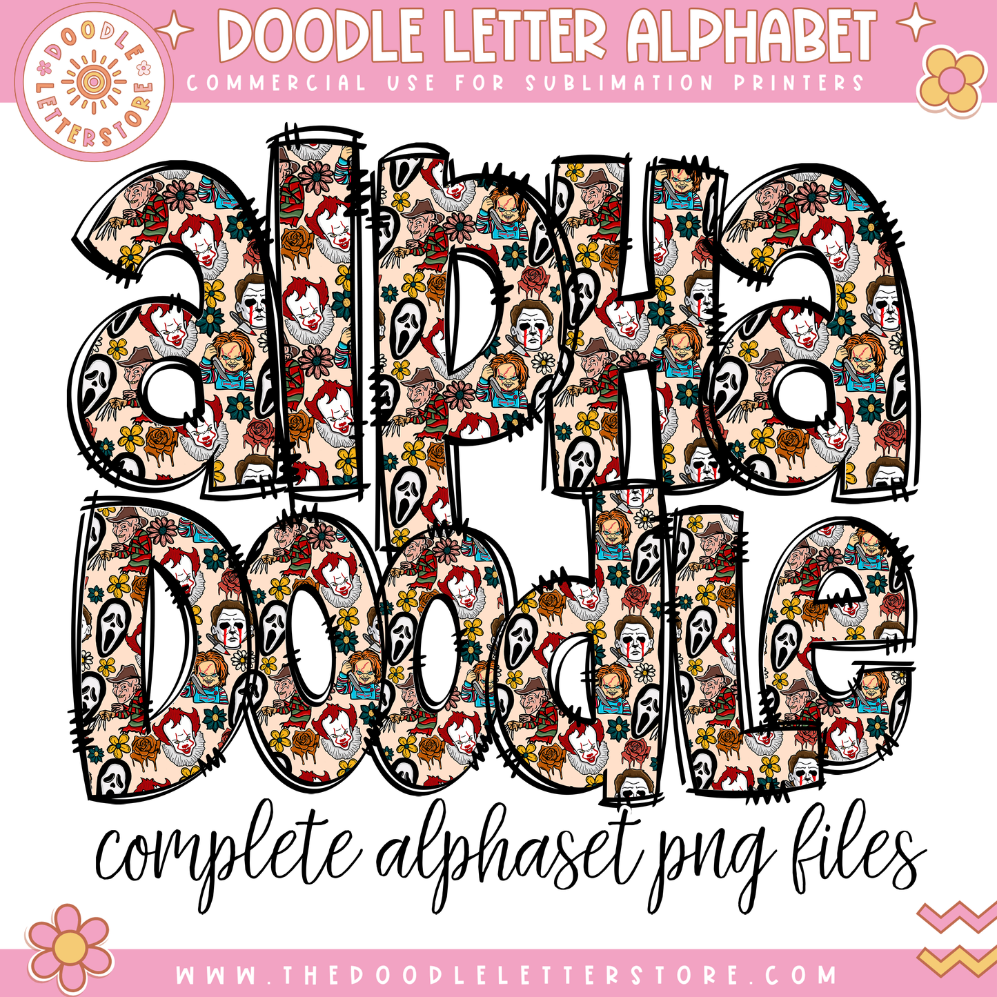 NEW Halloween Doodle letters with Clip Art PNG Files, Make your own Name, Doodle Alpha Bundle, Halloween Clipart Alphabet Doodle Set PNG