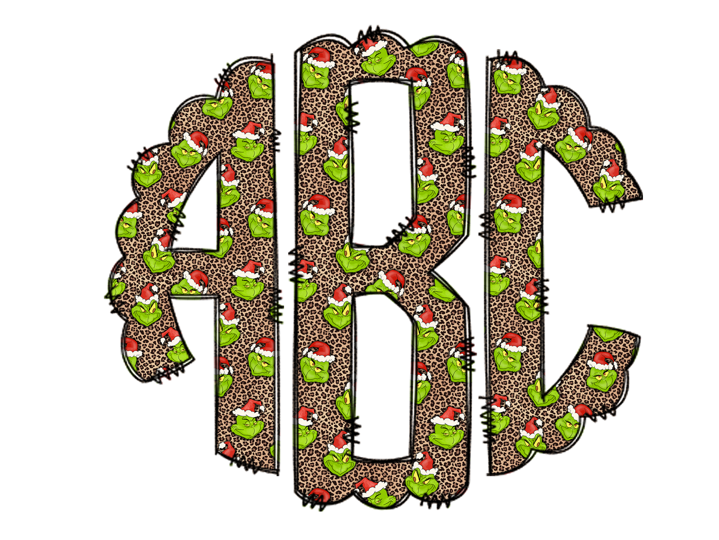 Green Elf Christmas Doodle Monogram Letters with Clip Art PNG, Grinch Halloween Clipart Sublimation 20oz Tumbler Design, Add Your Own Initials Customize