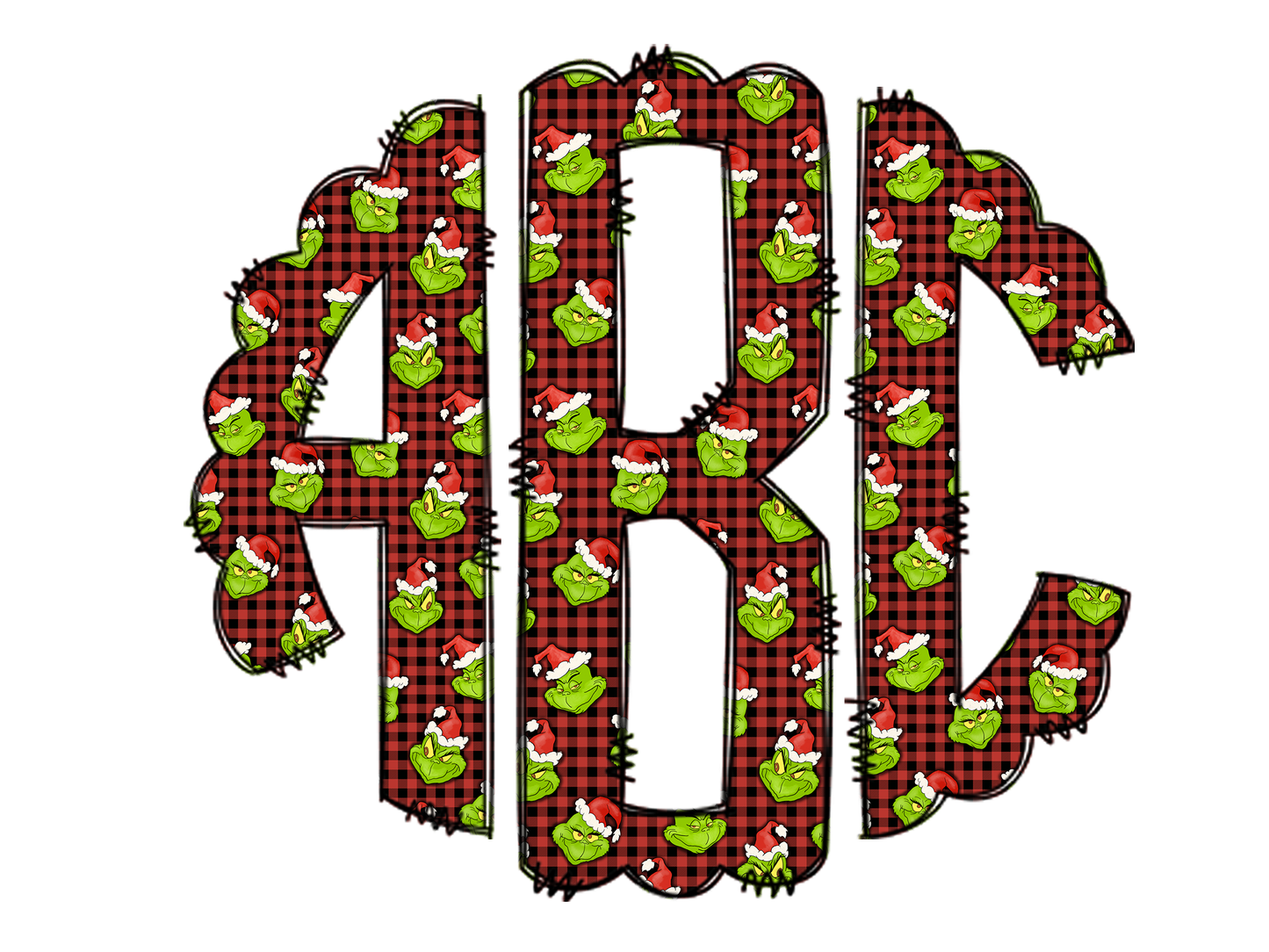 Green Elf Christmas Doodle Monogram Letters with Clip Art PNG, Grinch Halloween Clipart Sublimation 20oz Tumbler Design, Add Your Own Initials Customize