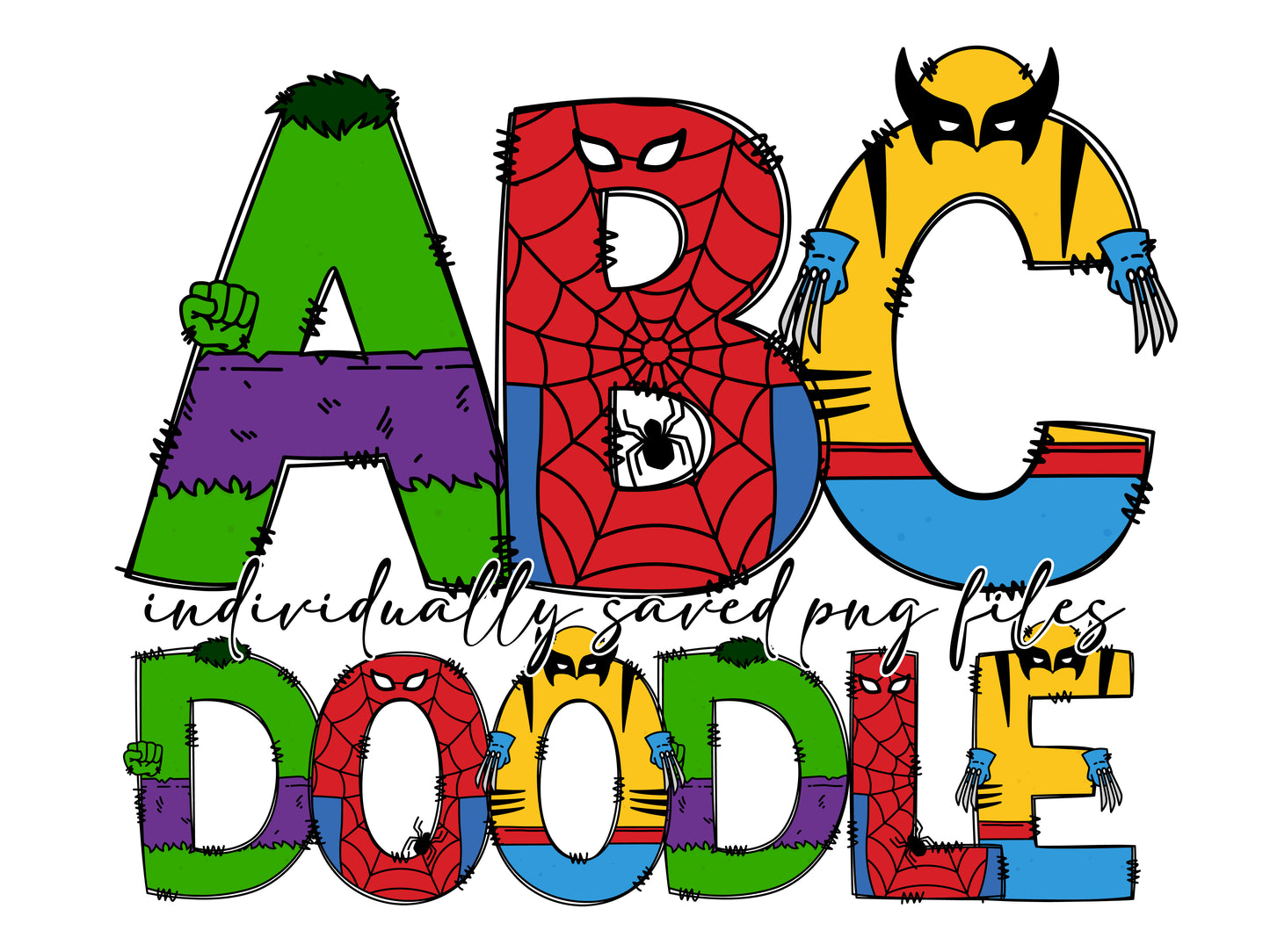 Super Hero Name Alphabet Doodle Letters