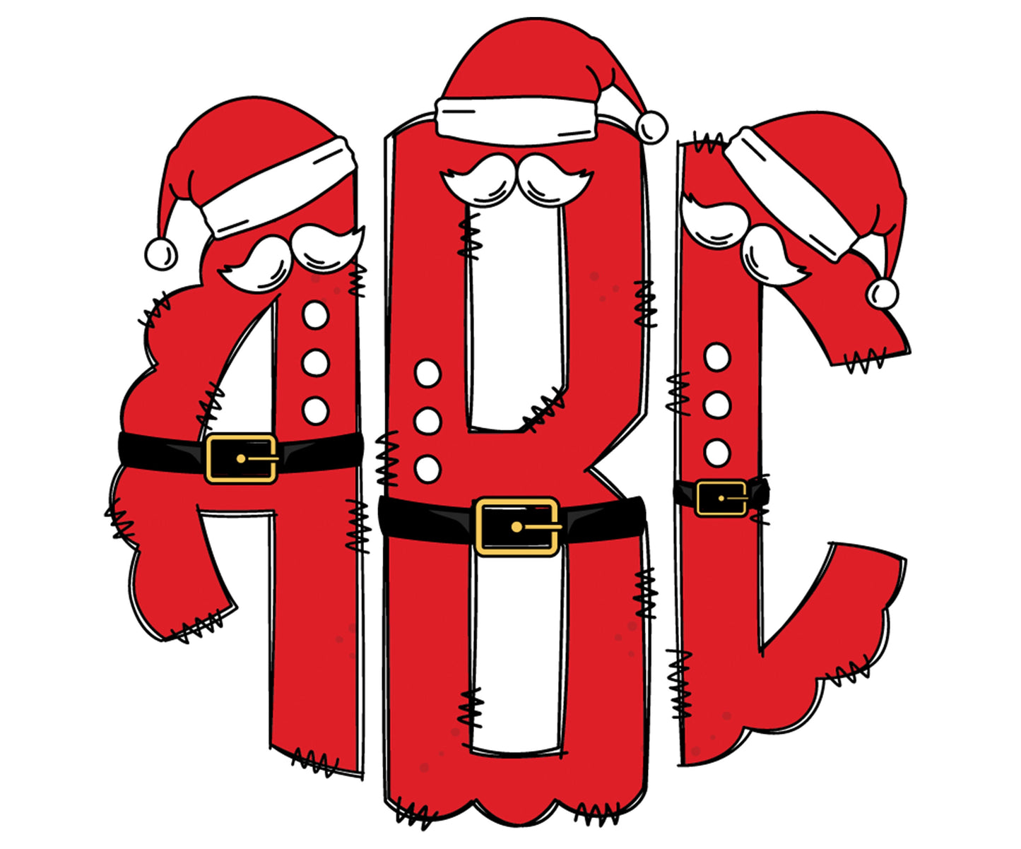 Christmas Monogram Letters, Reindeer Clause, Elf Santa, Sublimation PNG Elements Hand Drawn Doodle Alpha Bundle, Sublimation Font PNG