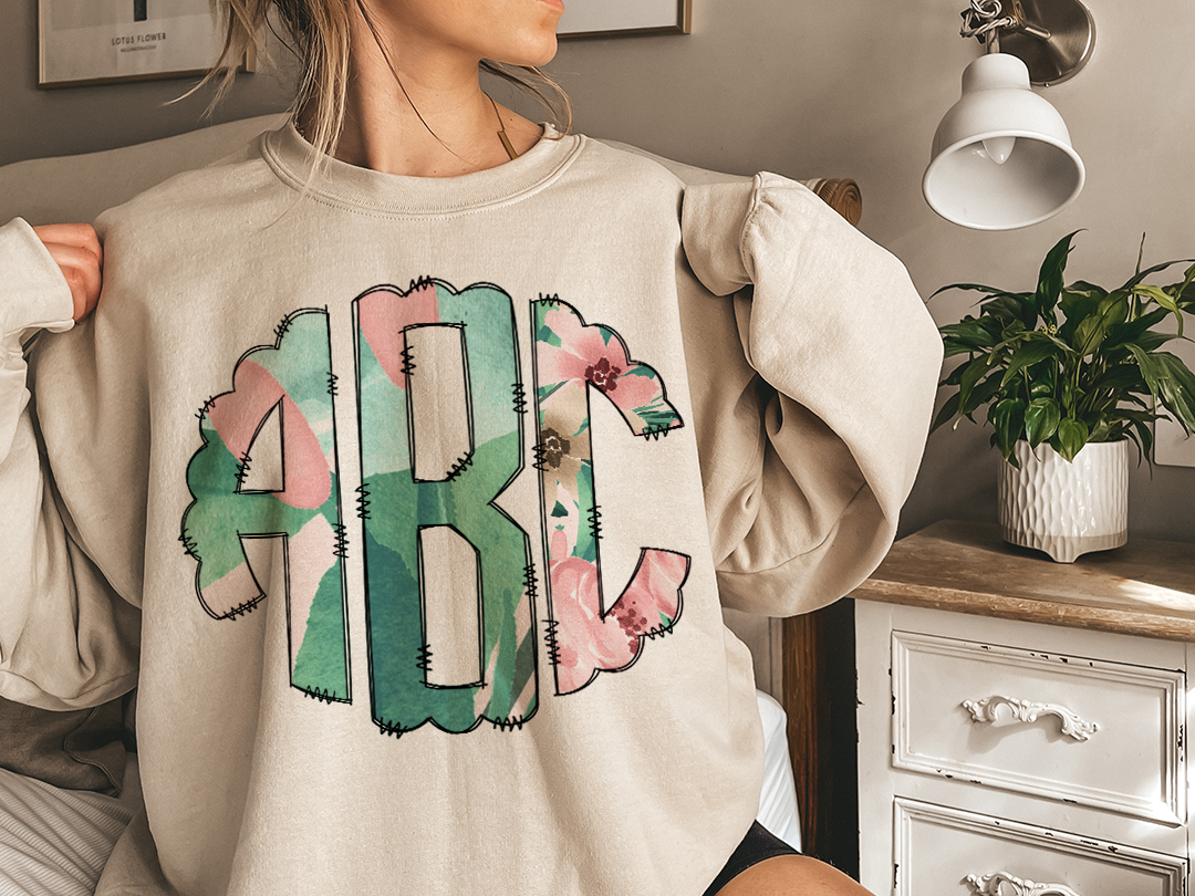 Floral Monogram Full Alphabet Individually Saved Monogram Letters, Circle Monogram Scalloped Round Left Middle & Right, Doodle Letters PNG