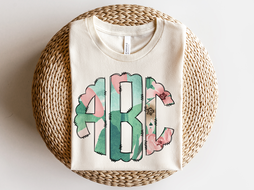 Floral Monogram Full Alphabet Individually Saved Monogram Letters, Circle Monogram Scalloped Round Left Middle & Right, Doodle Letters PNG