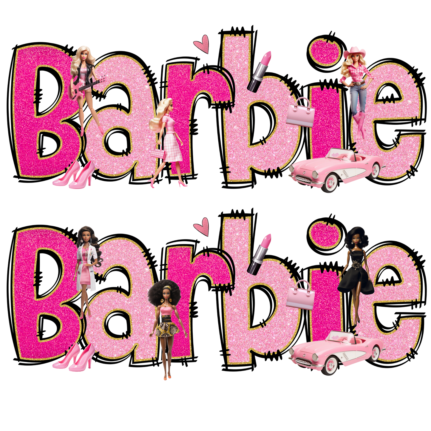 Barbie Alphabet Doodle Letters with Matching Clip Art.