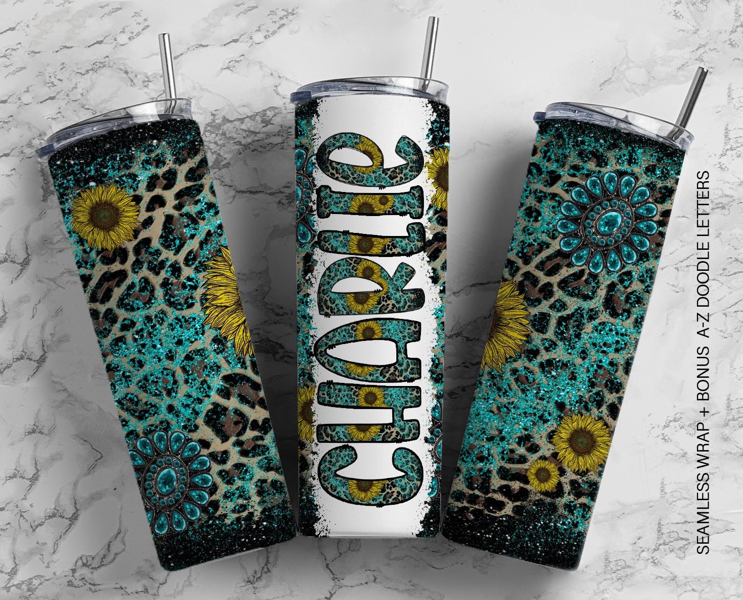 Dark Green 20oz Tumbler Wrap With Matching Doodle Letter