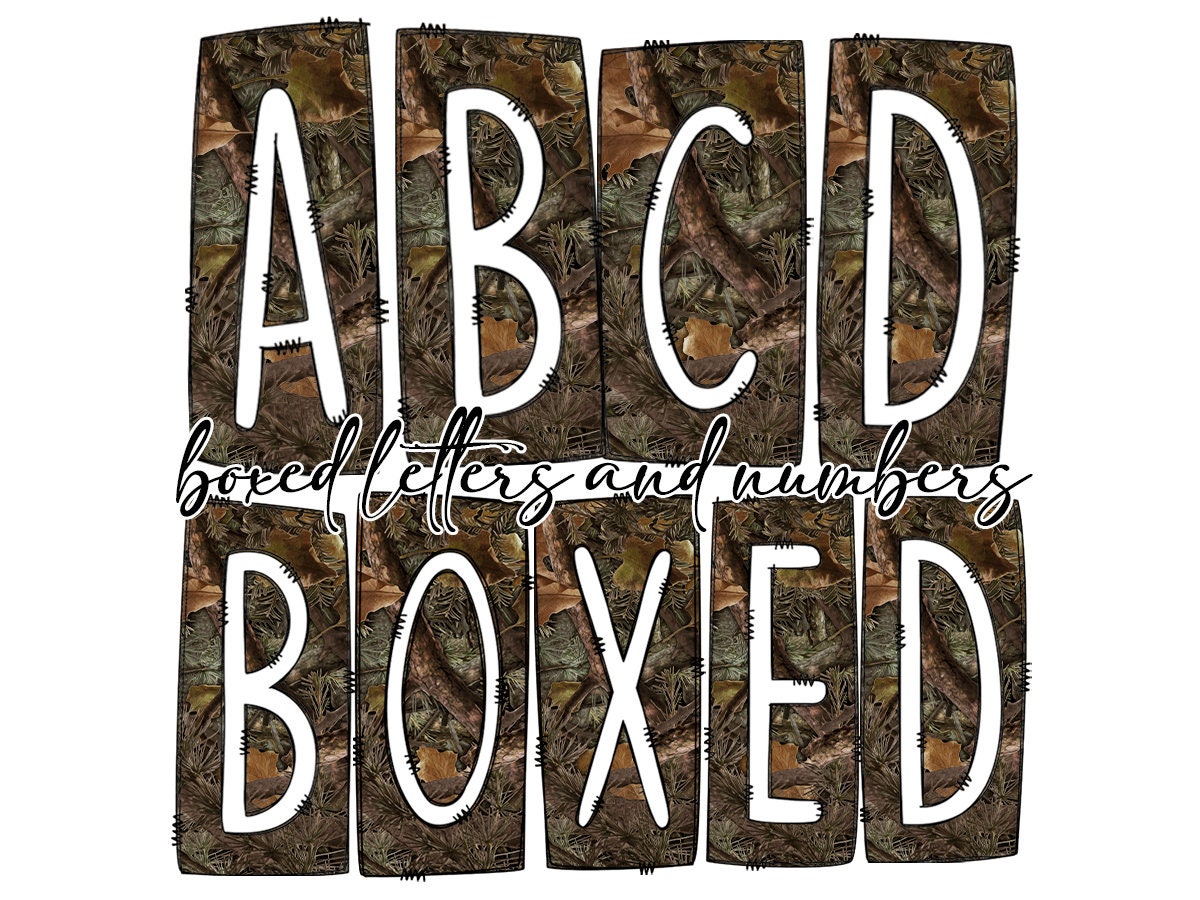 Camo Hunting Box Doodle Letters, Western Hand Drawn Doodle Alphabet Set, Sublimation Designs PNG - 79 PATTERN