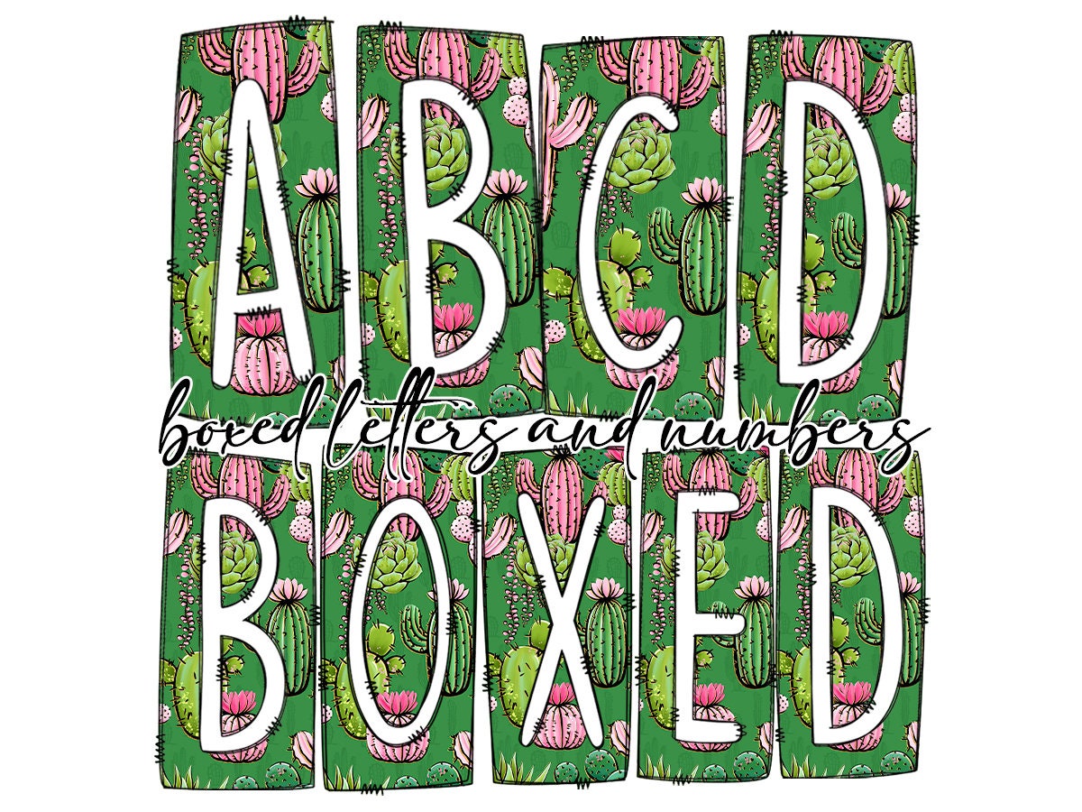 Cactus Box Doodle Letters, Western Hand Drawn Doodle Alphabet Set, Sublimation Designs PNG - 79