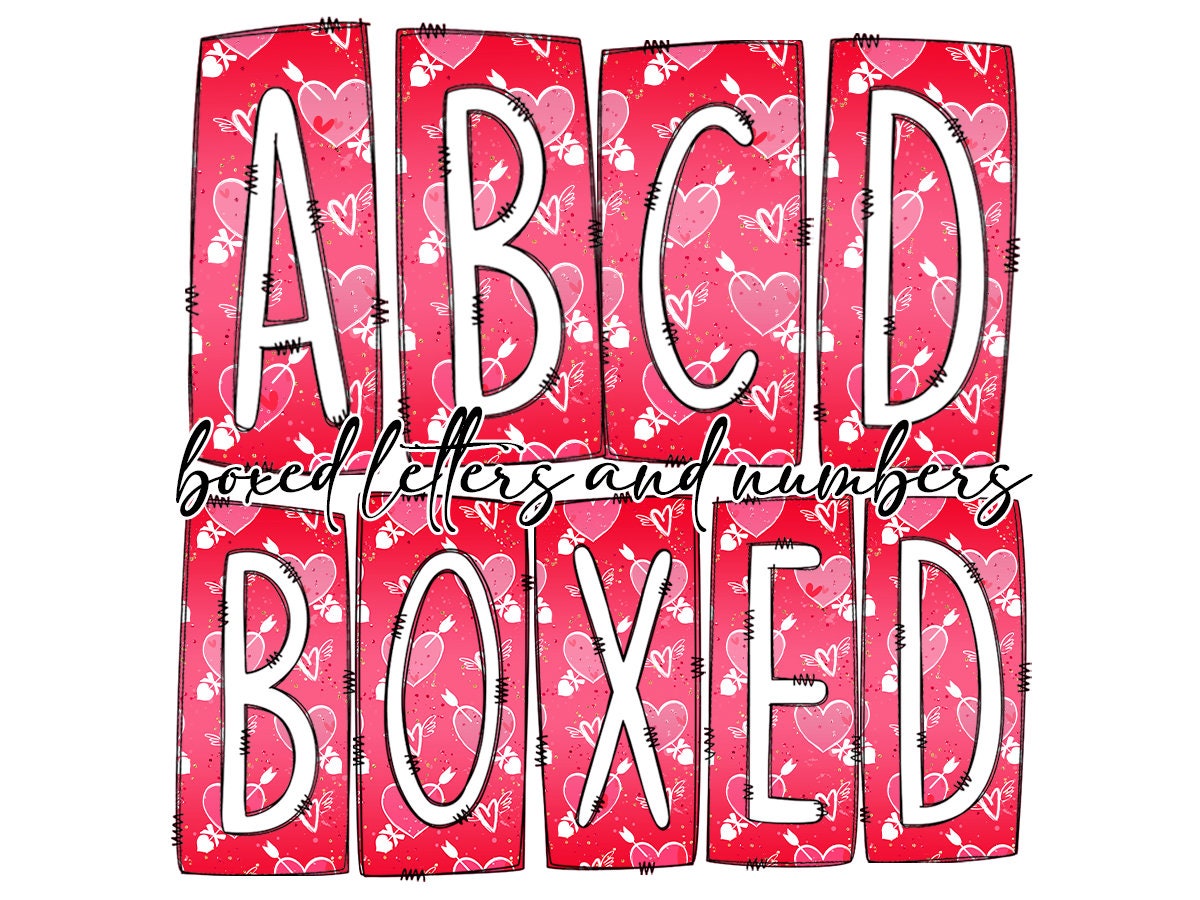 Valentines Day Box Doodle Letters, Western Hand Drawn Doodle Alphabet Set, Sublimation Designs PNG - 1725