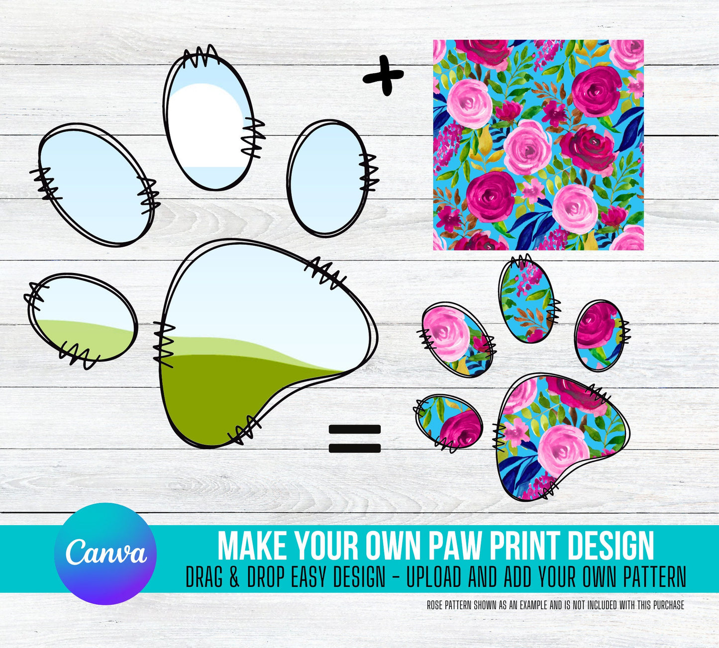 Add Your Own Pattern Paw Print, Create Digital Design Elements CANVA, Easy Drag and Drop Photo or Patterns, Editable Canva Frame Designs