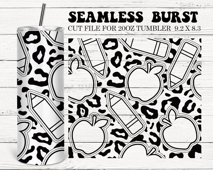 Teacher Burst Tumbler Template, School Seamless Burst Template, Leoapard Peekaboo Designs, Scratch Tape, Glitter Tumbler Designs DXF