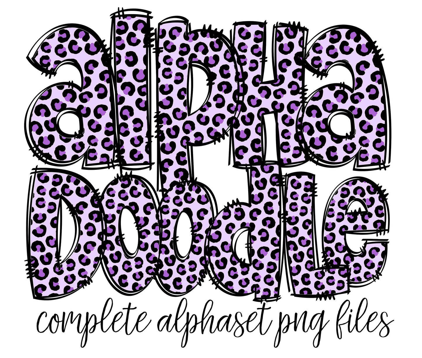 Purple Leopard Doodle Letters PNG Bundle, Purple Cheetah Colourful Bright Hand Drawn Alphabet Doodle, Sublimation Alpha Set Designs PNG
