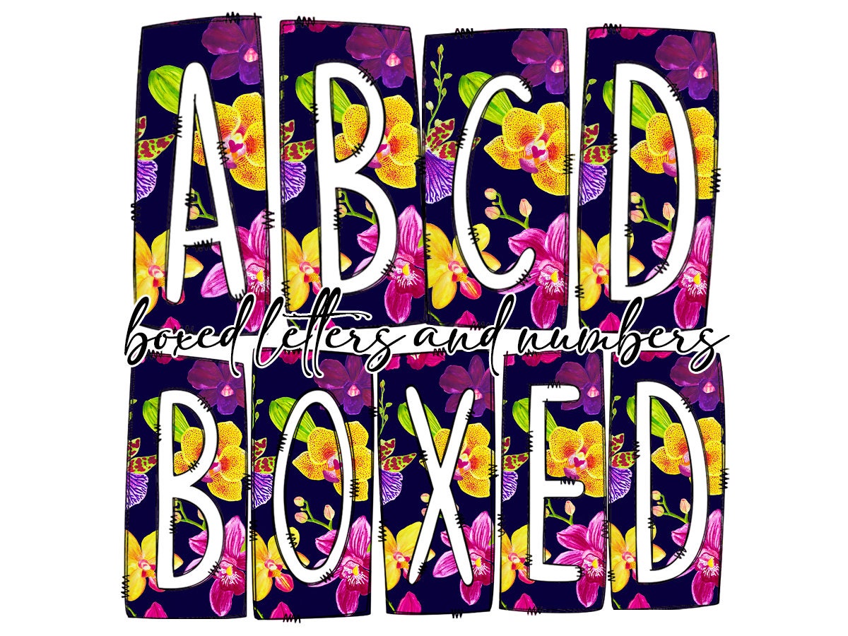 Bright Spring Florals Box Doodle Letters, Western Hand Drawn Doodle Alphabet Set, Sublimation Designs PNG - 1165