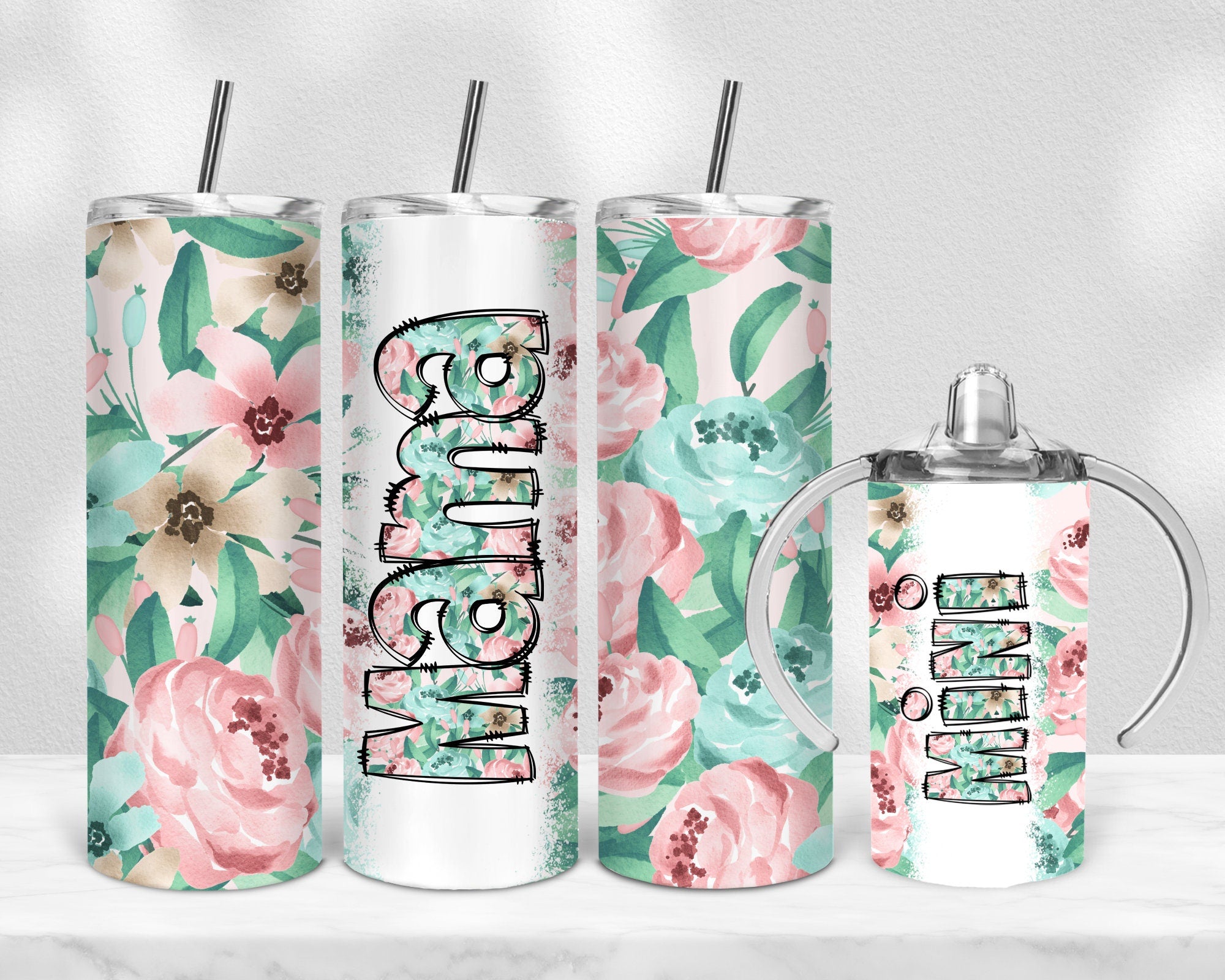 Floral Mama Tumbler & Mini Sippy Cup Designs for Mom & Kid