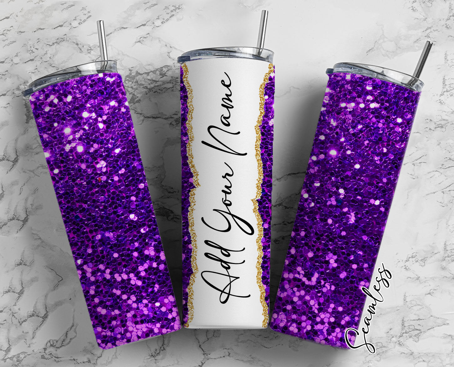 Purple Glitter Add Your Own Name, 20oz Sublimation Tumbler Designs, Skinny  Tumbler Wraps Template - 34 PATTERN