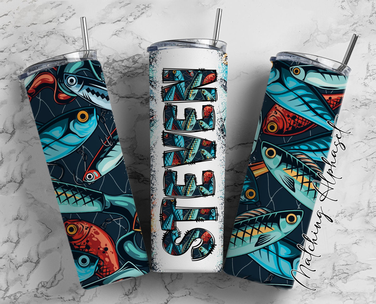 Fishing Lure 20oz tumbler with Doodle letters, Hand Drawn Doodle Alpha Bundle, Sublimation Font PNG, Patterned Numbers & Alphabet