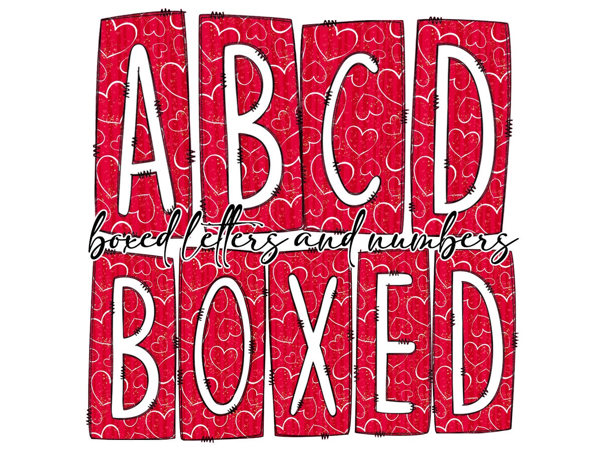 Valentines Day Box Doodle Letters, Western Hand Drawn Doodle Alphabet Set, Sublimation Designs PNG - 1727
