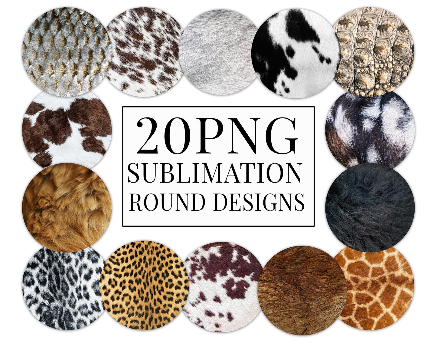 20 Animal Car Coaster Bundle, Faux Fur Design, Cowhide Cup Holder, Car Freshener Round Sublimation Designs, Cow Print, Leopard Template PNG