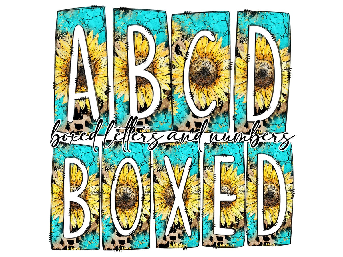 Sunflower Western Box Doodle Letters, Western Hand Drawn Doodle Alphabet Set, Sublimation Designs PNG - 99