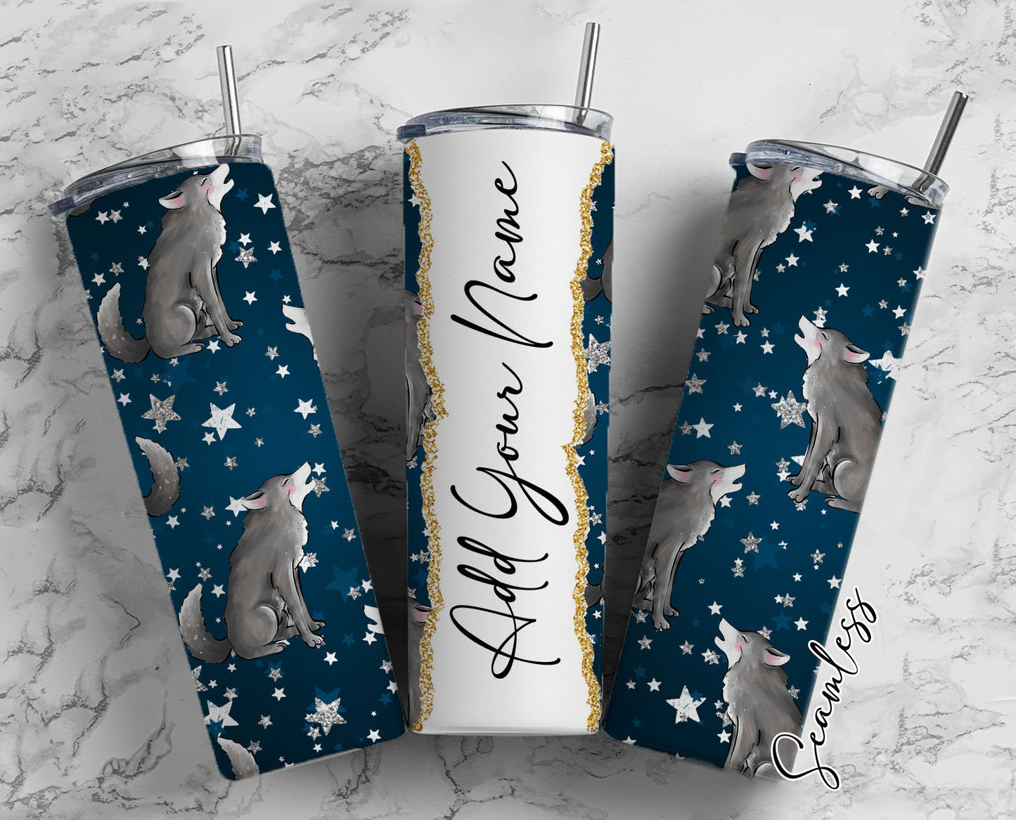 Howling Wolf Add Your Own Name, 20oz Sublimation Tumbler Designs, Skinny Tumbler Wraps Template - 50