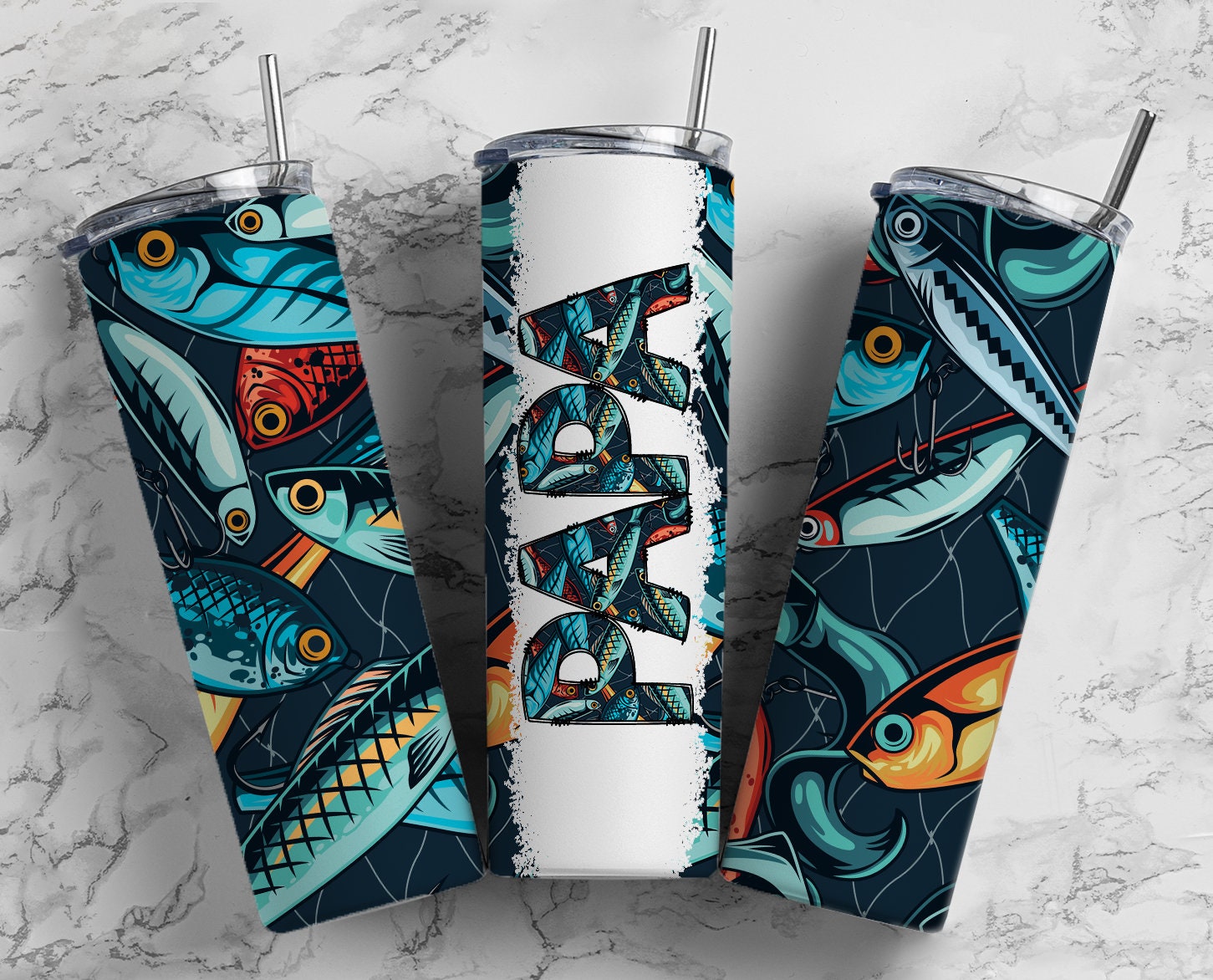 Fishing Lure Papa Sublimation Tumbler Designs Fathers Day - Dad 20oz Skinny  Tumbler Wraps Templates - PNG