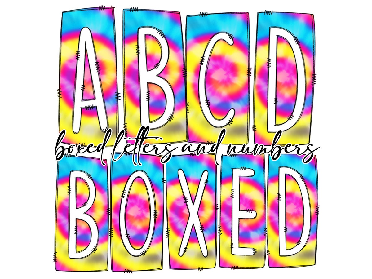 Tie Dye Box Doodle Letters, Western Hand Drawn Doodle Alphabet Set, Sublimation Designs PNG - 85 PATTERN