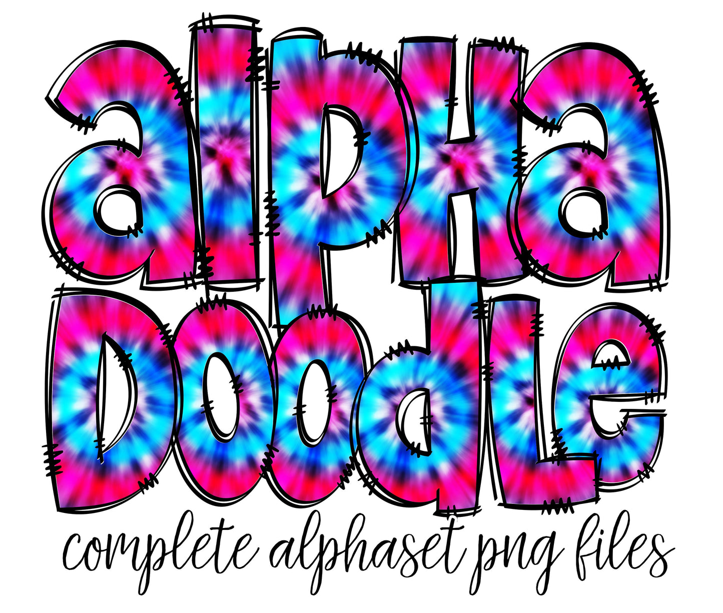 Tie Dye Alphabet Letters PNG Bundle, Rainbow Doodle Letters, Hand Drawn Alphabet Doodle, Sublimation Pink Teal Blue Alpha Set Designs PNG