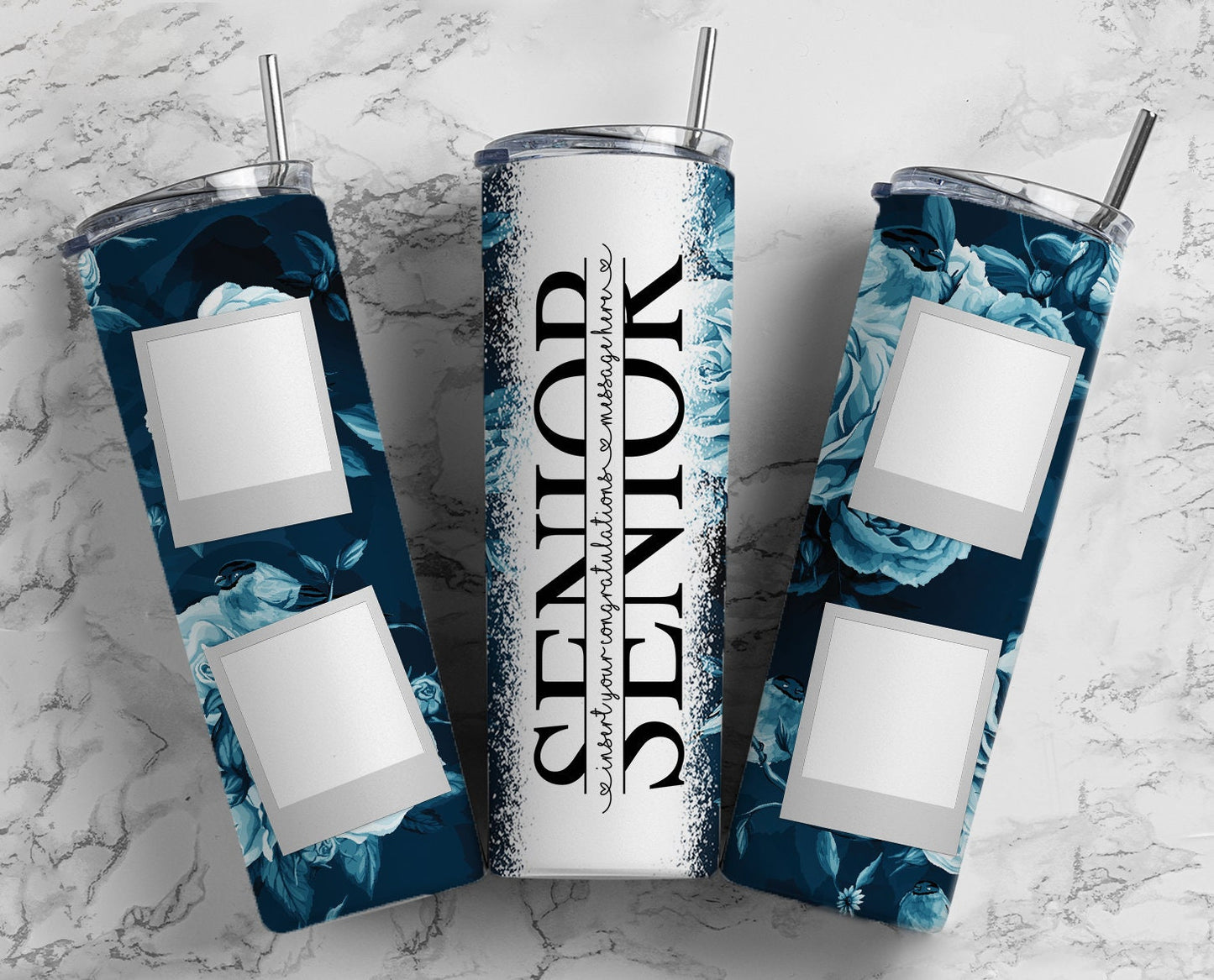 Blue Floral Senior Split Seamless, Add Your Own Message, 20oz Sublimation Graduation Tumbler Design Bundle, Graduate 2022, Senior PNG