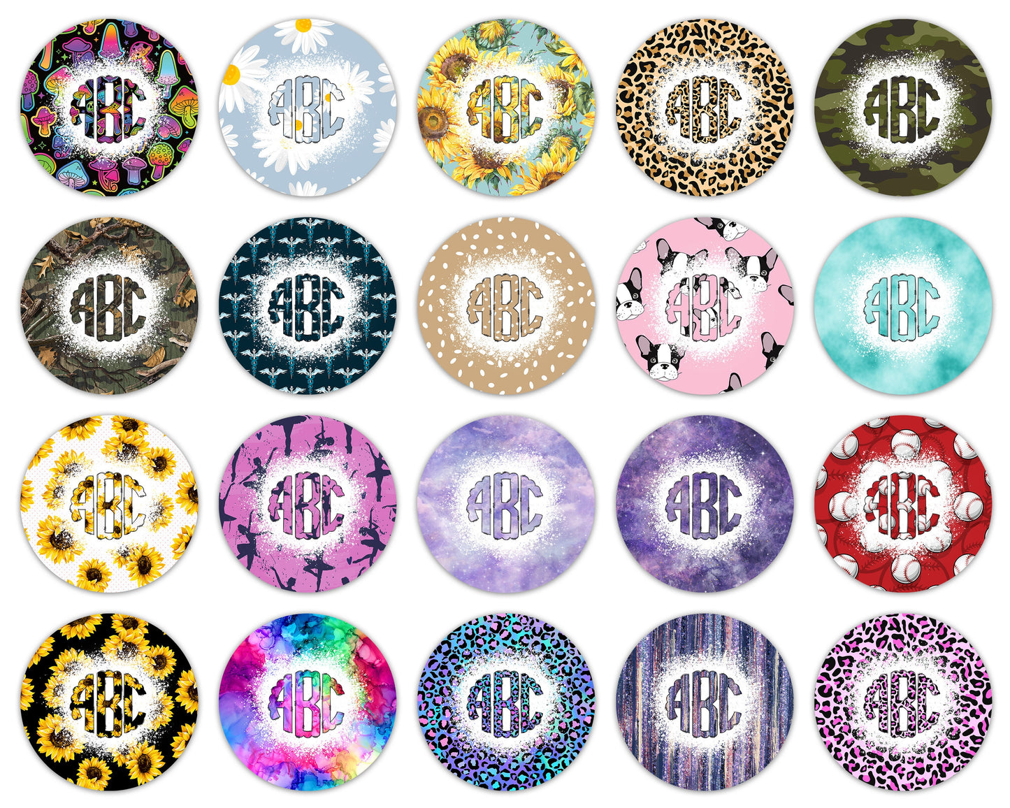 Car Coaster Bundle with Matching Monograms, Clip Art Design, Air Freshener, Keyring Round Sublimation Designs, Car Coasters PNG