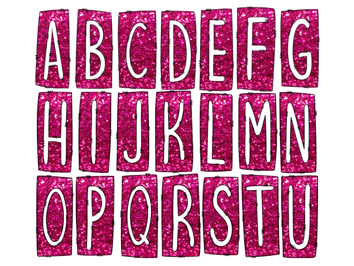 Bright Pink Glitter Box Doodle Letters, Western Hand Drawn Doodle Alphabet Set, Sublimation Designs PNG - 186 PATTERN
