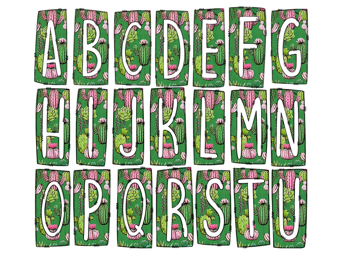 Cactus Box Doodle Letters, Western Hand Drawn Doodle Alphabet Set, Sublimation Designs PNG - 79