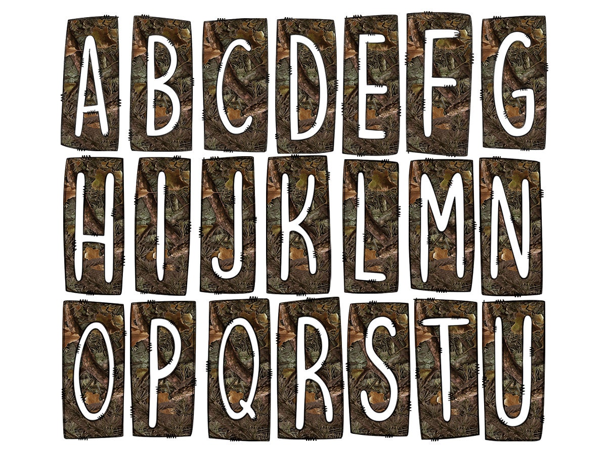 Camo Hunting Box Doodle Letters, Western Hand Drawn Doodle Alphabet Set, Sublimation Designs PNG - 79 PATTERN