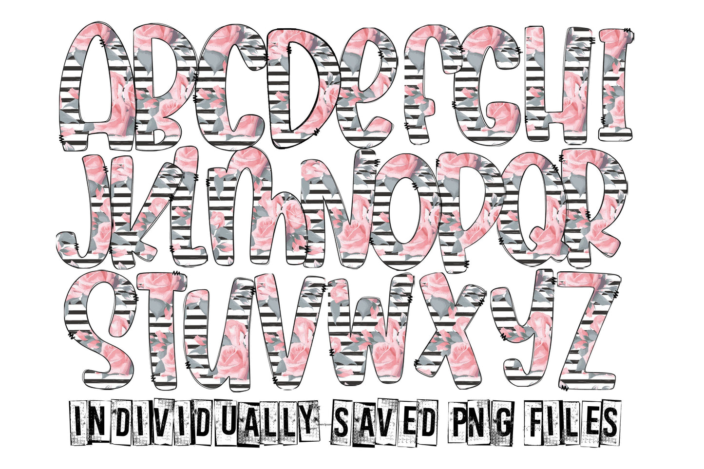 20oz Tumbler Wrap with Matching Doodle Letter Alphabet PNG DESIGN 48