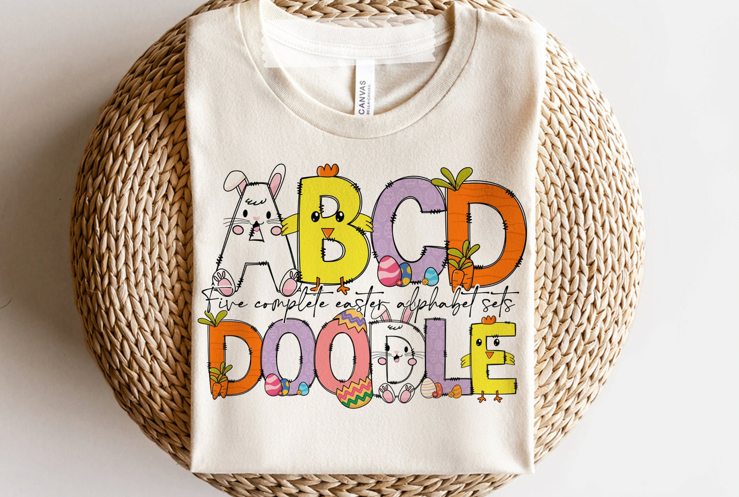 Easter Alphabet Letters PNG Bundle, Easter Eggs, Spring Floral, Easter Bunny, Hand Drawn Doodle, Carrot Sublimation Alpha Set Designs PNG
