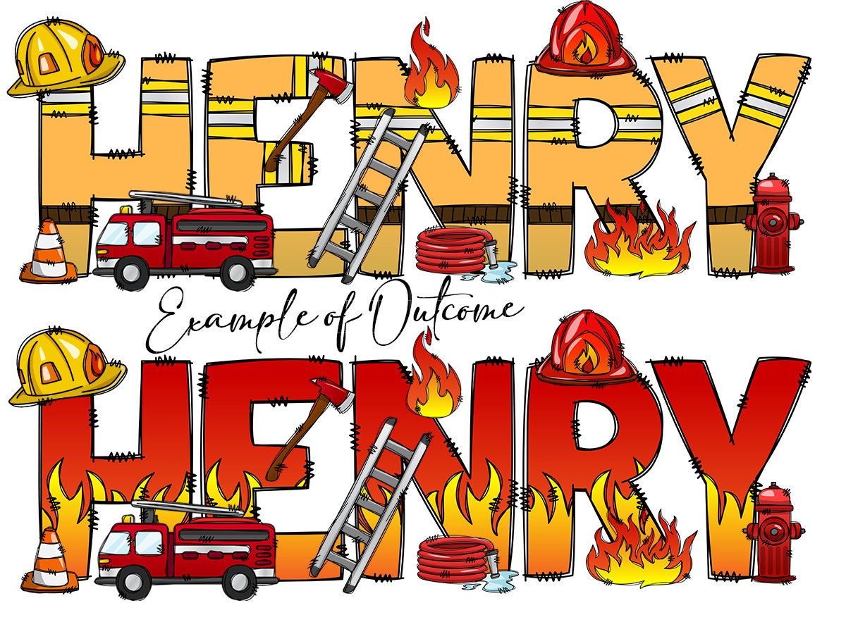 Firefighter Clip Art + Doodle Letters and Numbers, Fire Man Uppercase Alphabet Set, Fire Department Sublimation Letters, Fire Truck PNG