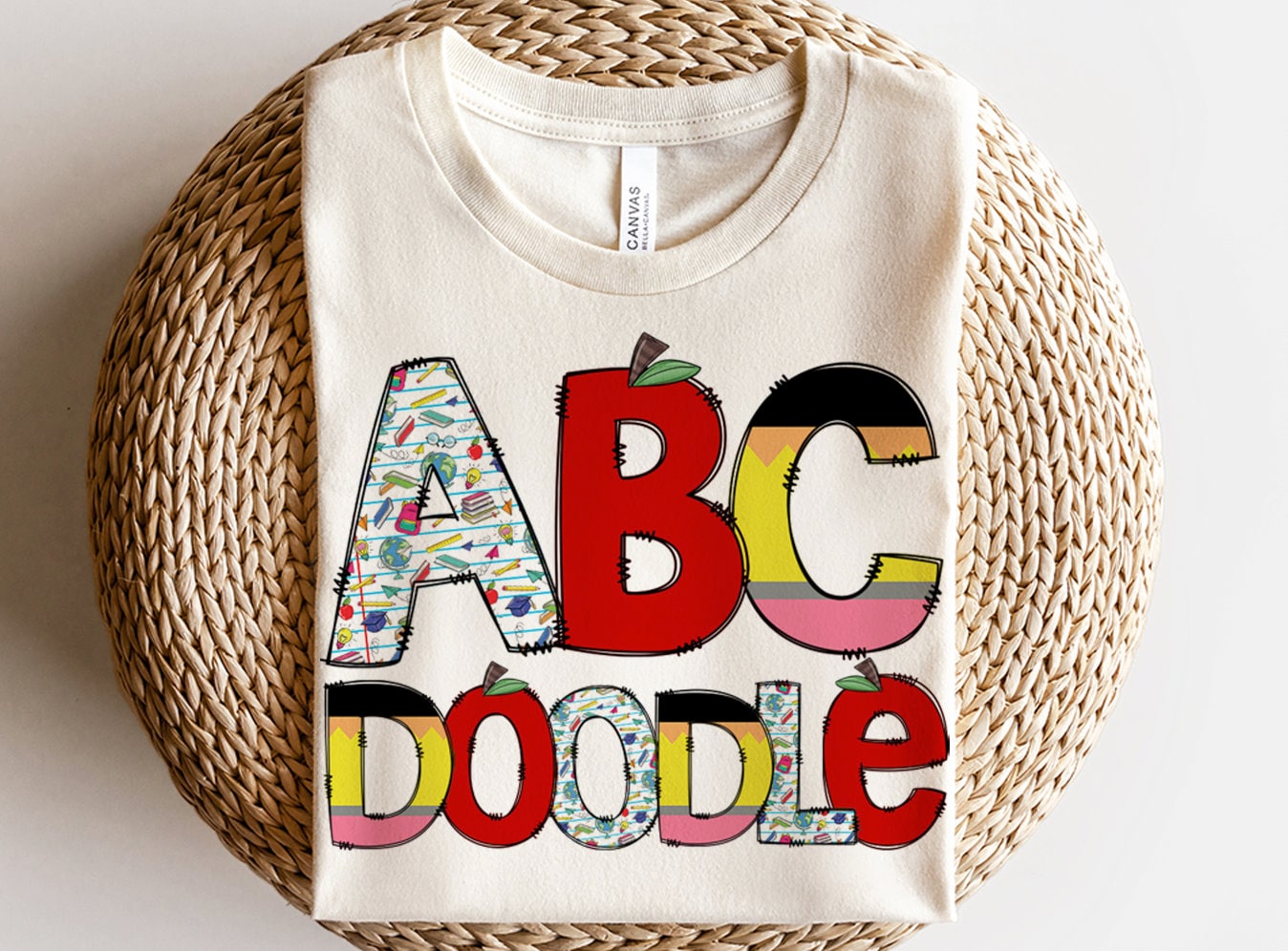 Teacher Doodle letters, Back to School, Pencil Hand Drawn Doodle Alpha Bundle Patterned Numbers & Alphabet Doodle Set Sublimation Font PNG,