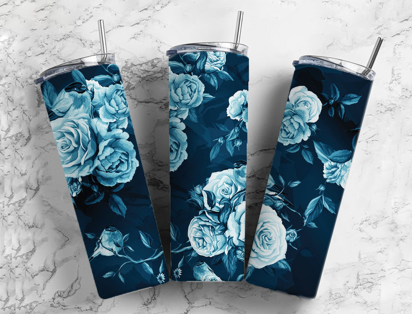 Blue Floral Sublimation Bundle, Journal Template, 20oz Tumbler Design, Pen Wrap Water Slide Epoxy Waterslide Pen Wrap PNG