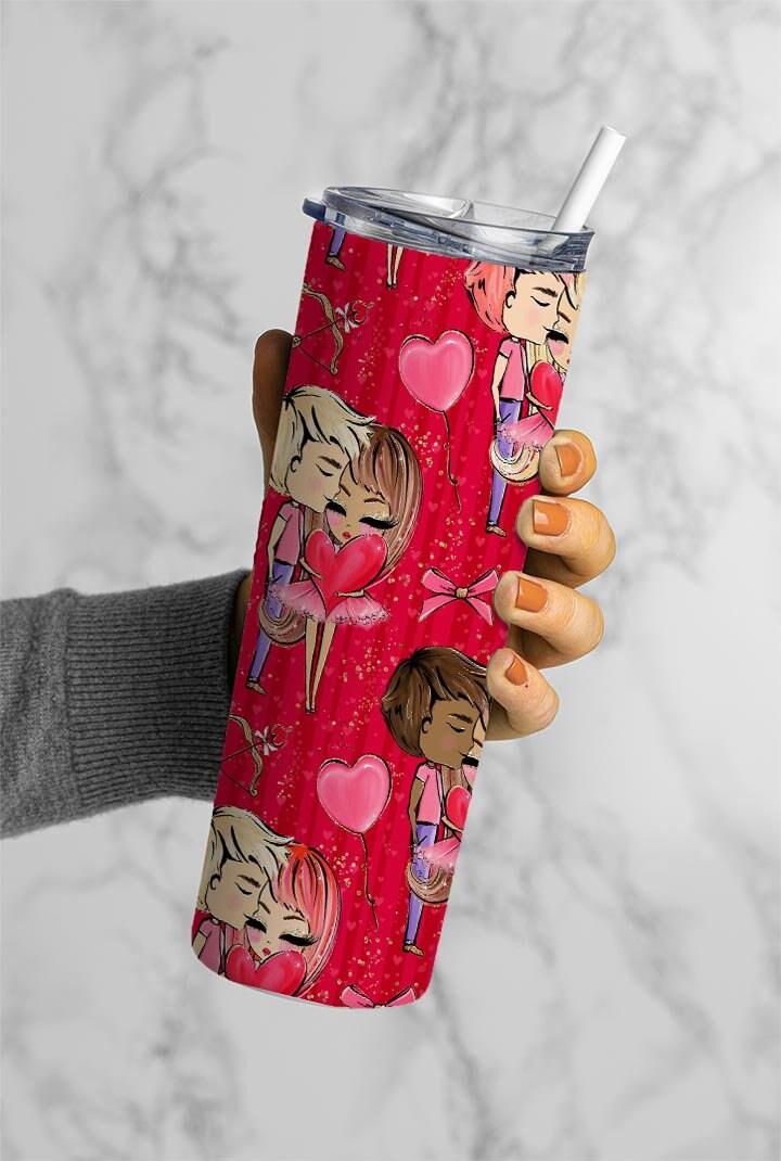 Lovers Pattern, Valentines Day, Hearts Design, Pink Hearts, Red 20oz Tumbler Wrap, Seamless Skinny Tumbler, Sublimation Design PNG - 1535