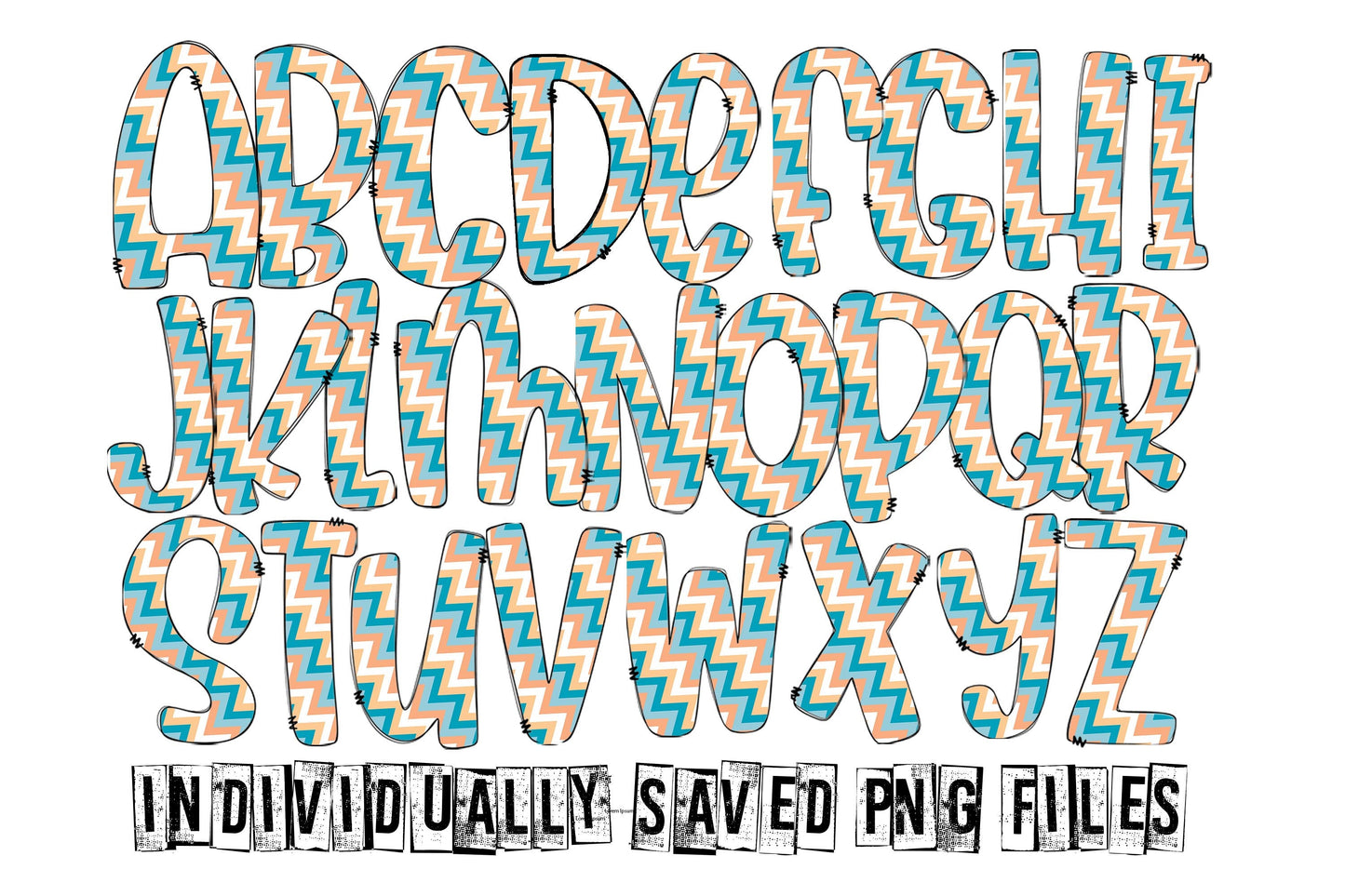 15oz Tumbler Wrap with Matching Doodle Letters, Hand drawn Alphabet, Kids Tumbler Sublimation PNG - Pattern 172