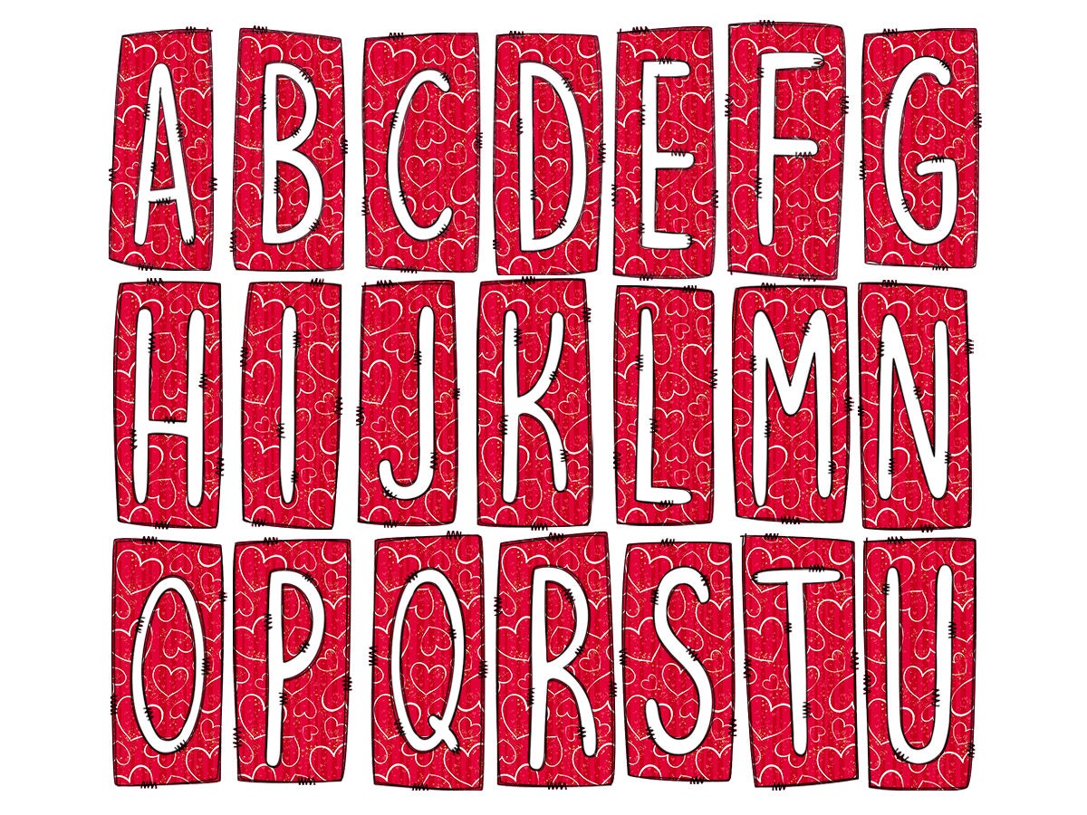 Valentines Day Box Doodle Letters, Western Hand Drawn Doodle Alphabet Set, Sublimation Designs PNG - 1727