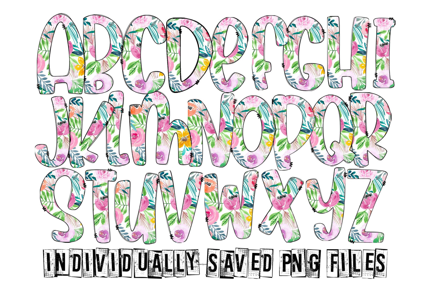 15oz Tumbler Wrap with Matching Doodle Letters, Hand drawn Alphabet, Kids Tumbler Sublimation PNG - Pattern 122
