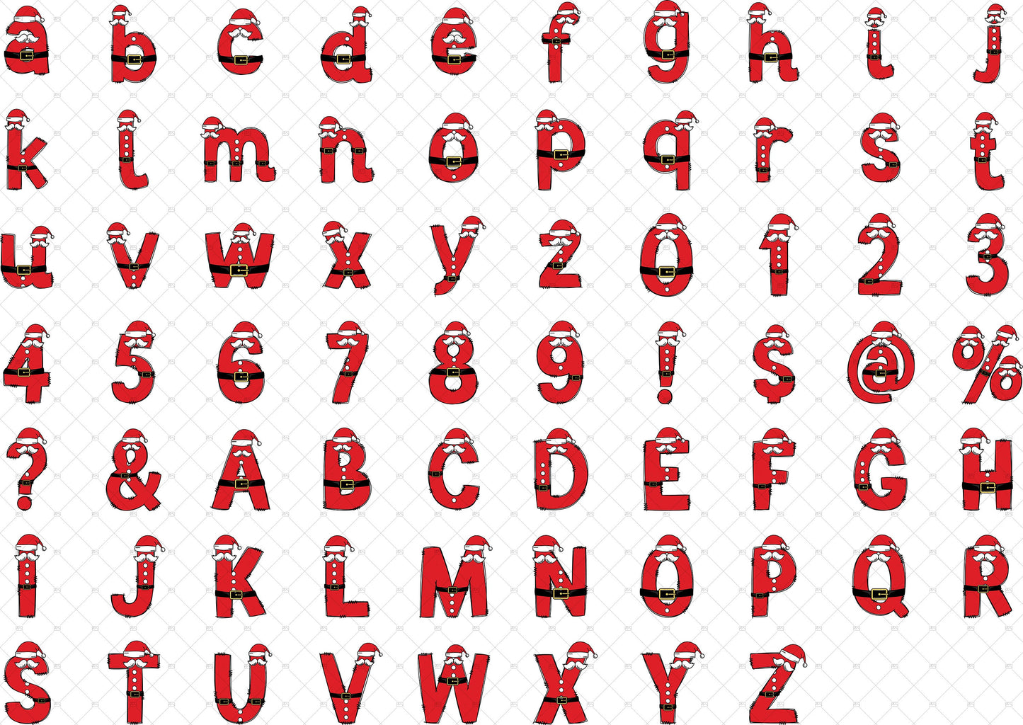 Christmas Santa Doodle letters, Santa Claus Sublimation Font, Doodle Alpha Bundle, Cute Xmas Numbers & Alphabet Doodle Set PNG