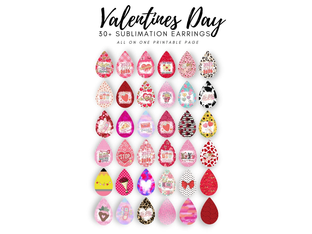 30+ Valentines Day PNG Teardop Earring Sublimation Designs Bundle, Sublimation Jewelry, Sublimate Earring Template, Commercial Use PNG