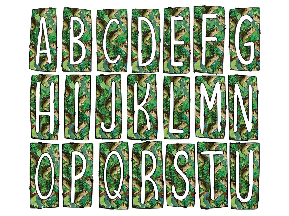 Fishing Box Doodle Letters, Fish Western Hand Drawn Doodle Alphabet Set, Sublimation Designs PNG - 70 PATTERN