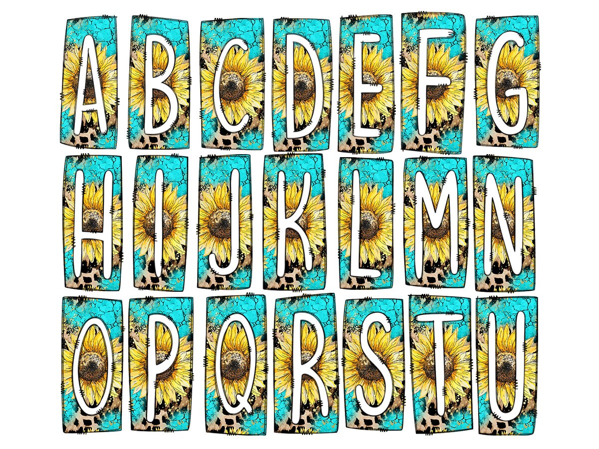 Sunflower Western Box Doodle Letters, Western Hand Drawn Doodle Alphabet Set, Sublimation Designs PNG - 99