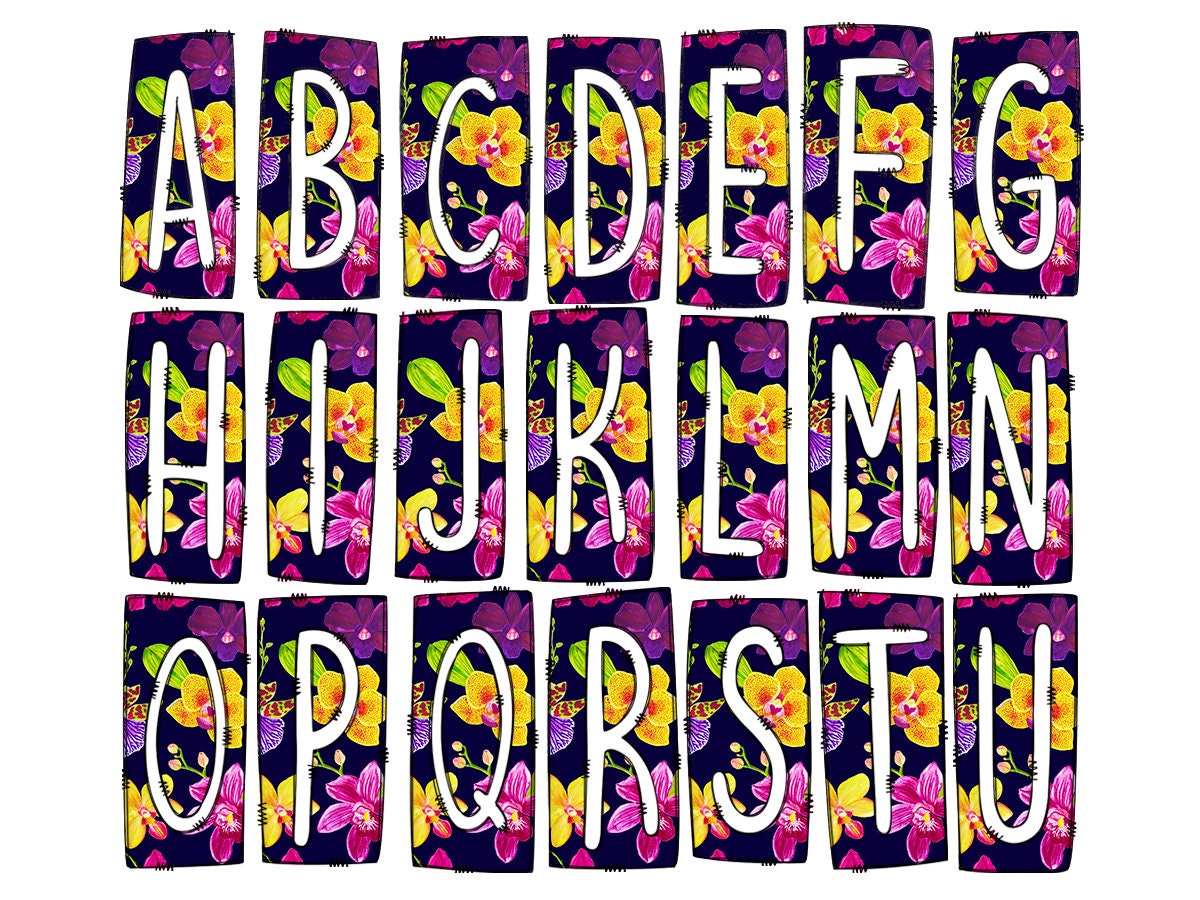 Bright Spring Florals Box Doodle Letters, Western Hand Drawn Doodle Alphabet Set, Sublimation Designs PNG - 1165