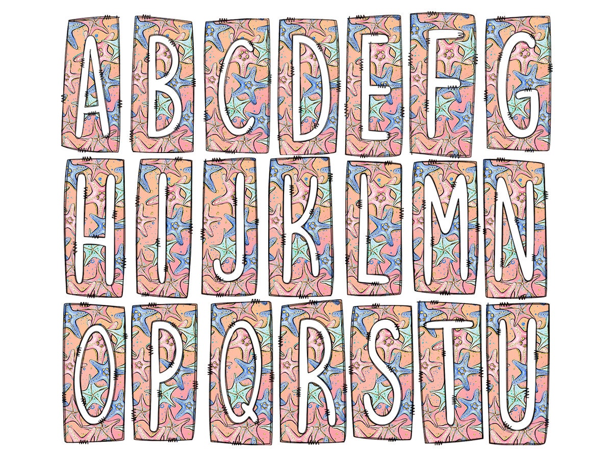 Spring floral Box Doodle Letters, Western Hand Drawn Doodle Alphabet Set, Sublimation Designs PNG - 1881