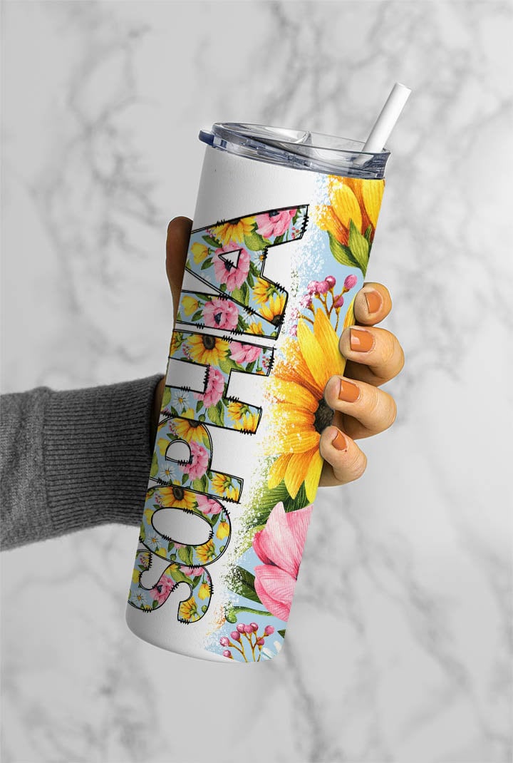 Sunflower Seamless Add Your Own Text, Seamless Tumbler, 20oz Seamless Tumbler Designs, tumbler png, Skinny tumbler, Floral Seamless Tumbler