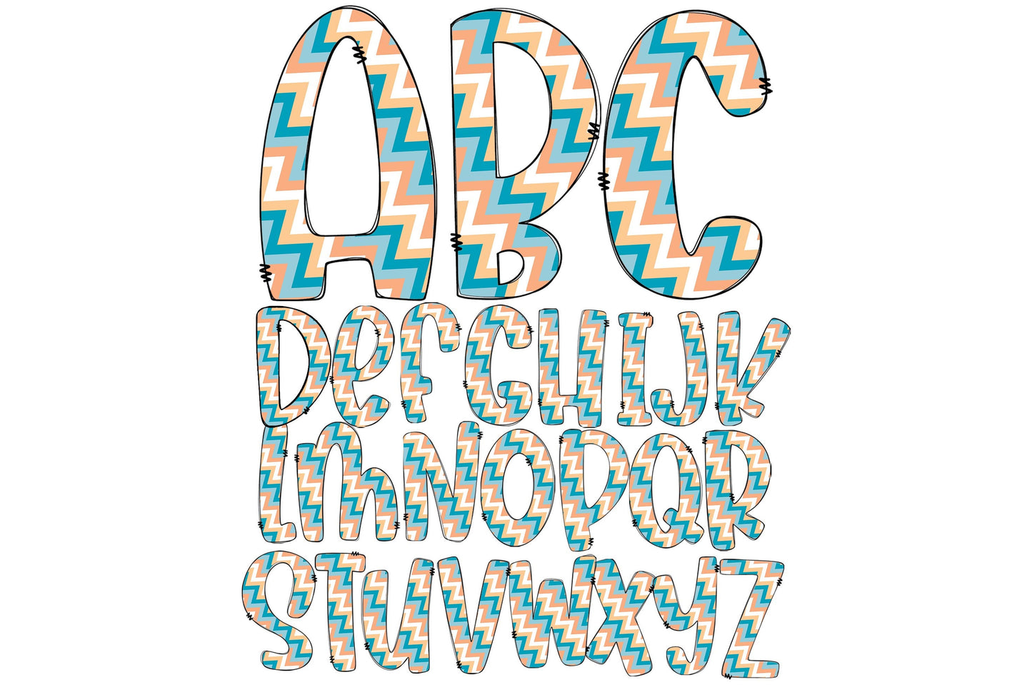 15oz Tumbler Wrap with Matching Doodle Letters, Hand drawn Alphabet, Kids Tumbler Sublimation PNG - Pattern 172